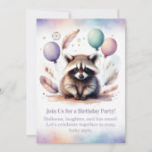 Cute Raccoon Birthday Invitation Woodland Boho  (Devant)