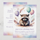 Cute Raccoon Birthday Invitation Woodland Boho  (Devant / Derrière)