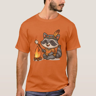 Cute Raccoon Camping and Roasting Marshmallow retr T-shirt