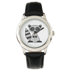 Cute Raccoon Cartoon Horloge