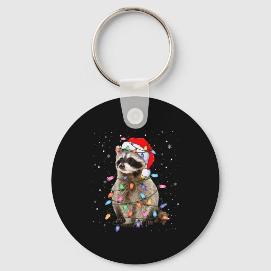 Cute Raccoon Christmas Tree Lights Pajama Raccoon Sleutelhanger (Voorkant)