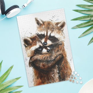 Cute Raccoon Couple Love Jigsaw Puzzle