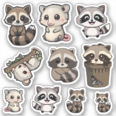 Cute Raccoon en Opossum Sticker Blad, Schattig (Voorkant)
