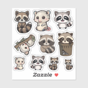 Cute Raccoon en Opossum Sticker Blad, Schattig