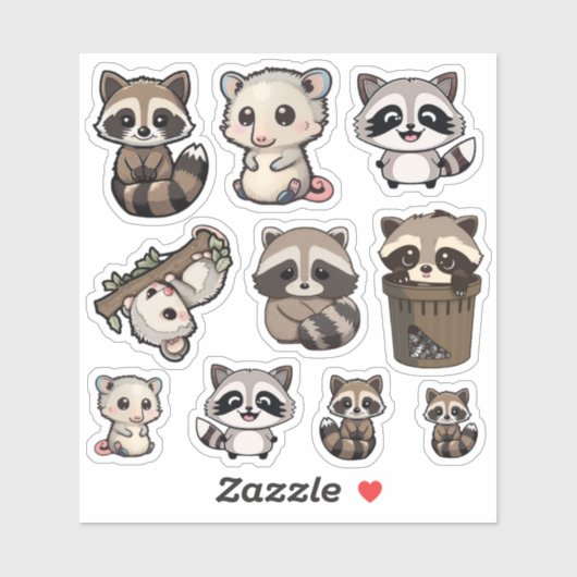 Cute Raccoon en Opossum Sticker Blad, Schattig (Vel)
