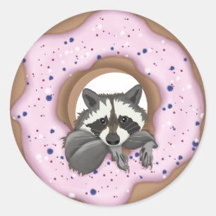 Cute raccoon en Yummy donut (a) Ronde Sticker