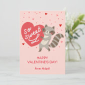 Cute Raccoon Enfants Classe Valentine Carte de not (Debout devant)