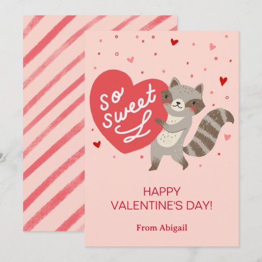 Cute Raccoon Enfants Classe Valentine Carte de not (Devant / Derrière)