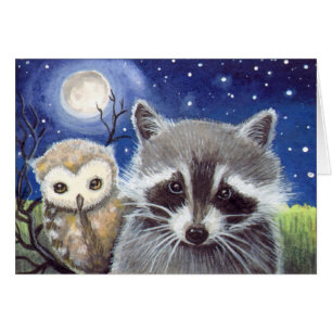 Cute Raccoon et Owl Imaginaire Art