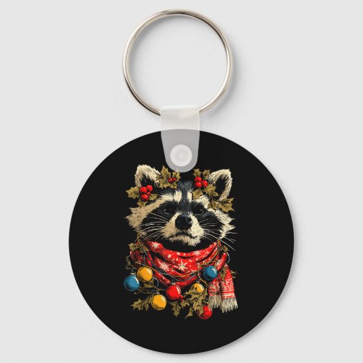 Cute Raccoon F Christmas Lights Festive Forest Ani Sleutelhanger (Voorkant)