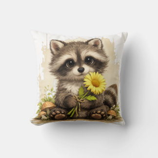 Cute Raccoon Flower Pillow Kawaii Animal Kussen