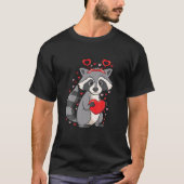 Cute Raccoon Holding Hearts Love Pattern Valentijn T-shirt (Voorkant)