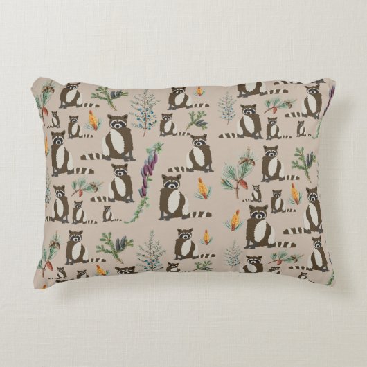 Cute Raccoon in Pine Forest Pattern Accent Kussen (Voorkant)