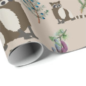 Cute Raccoon in Pine Forest Pattern Cadeaupapier (Rol Hoek)