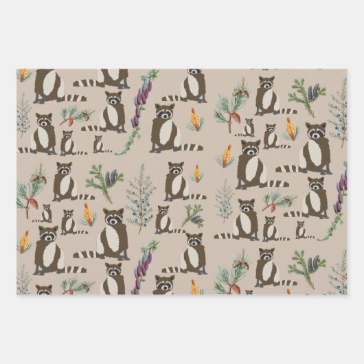 Cute Raccoon in Pine Forest Pattern Inpakpapier Vel (Voorkant 3)