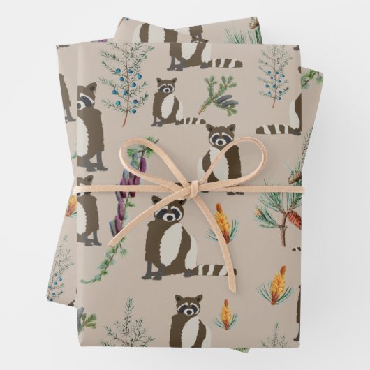 Cute Raccoon in Pine Forest Pattern Inpakpapier Vel (In situ)
