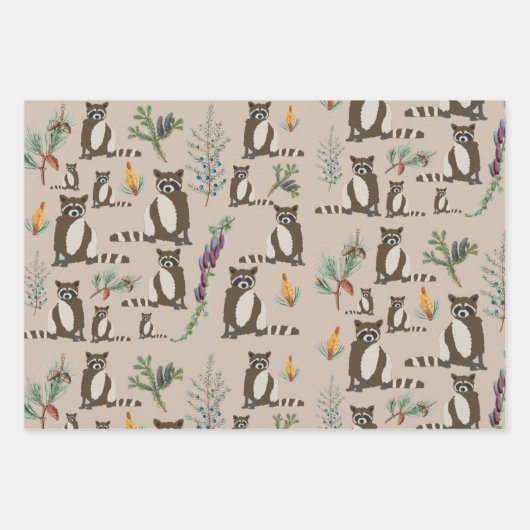 Cute Raccoon in Pine Forest Pattern Inpakpapier Vel (Voorkant)