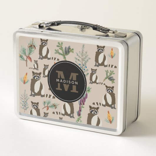 Cute Raccoon in Pine Forest Pattern Monogram (Achterkant)