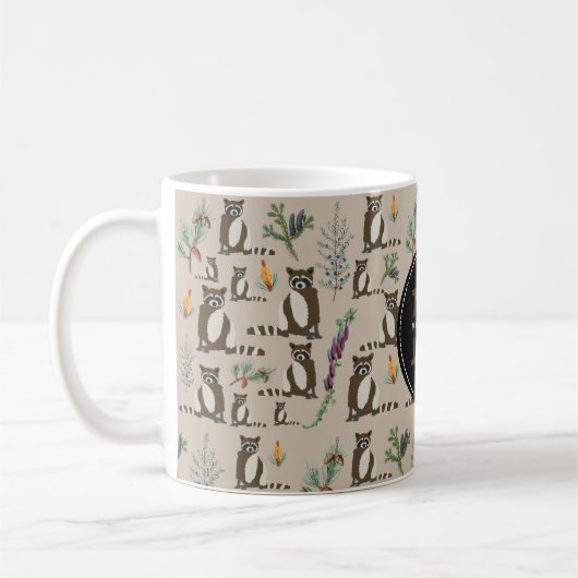 Cute Raccoon in Pine Forest Pattern Monogram Koffiemok (Links)