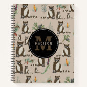 Cute Raccoon in Pine Forest Pattern Monogram Notitieboek (Voorkant)