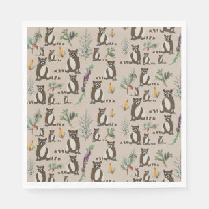 Cute Raccoon in Pine Forest Pattern Servet