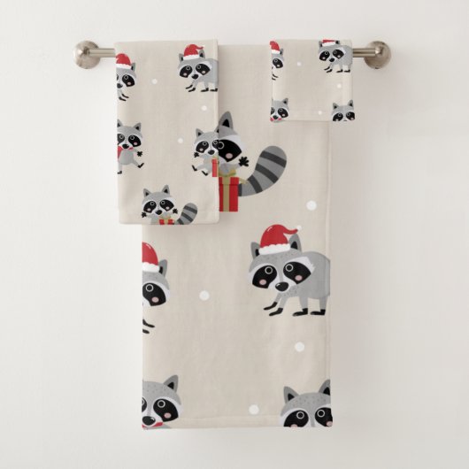 Cute Raccoon-kerstpatroon Bad Handdoek (Insitu)