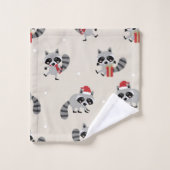 Cute Raccoon-kerstpatroon Bad Handdoek (Wasdoekje)
