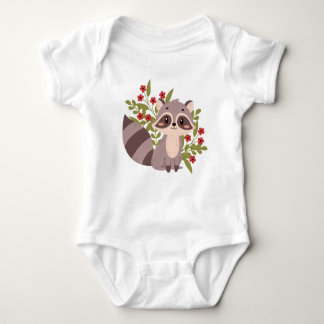 Cute raccoon met bloemen romper