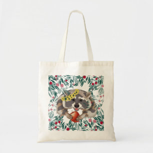 Cute raccoon met een appel in de poten tote bag