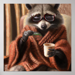 Cute raccoon met een bril in een driehoeksklep poster