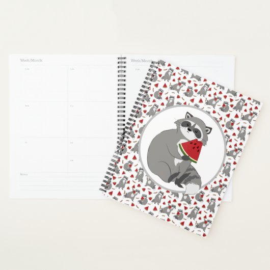 Cute raccoon met watermeloen planner (Display)