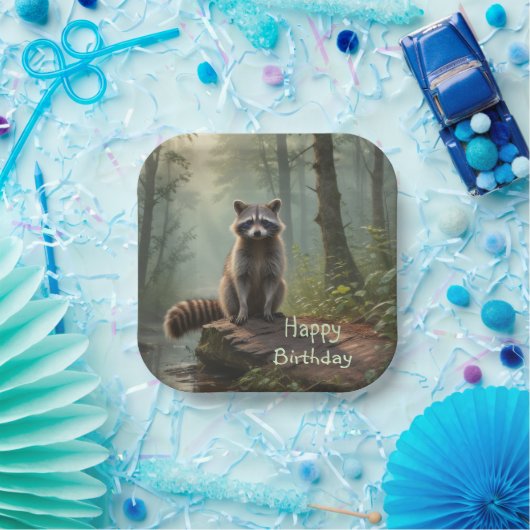 Cute Raccoon Papieren Bordje (Feest)