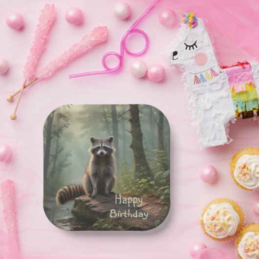 Cute Raccoon Papieren Bordje (Feest)