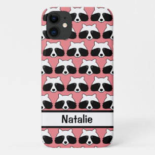 Cute raccoon patroon koraal roze gepersonaliseerd iPhone 11 hoesje