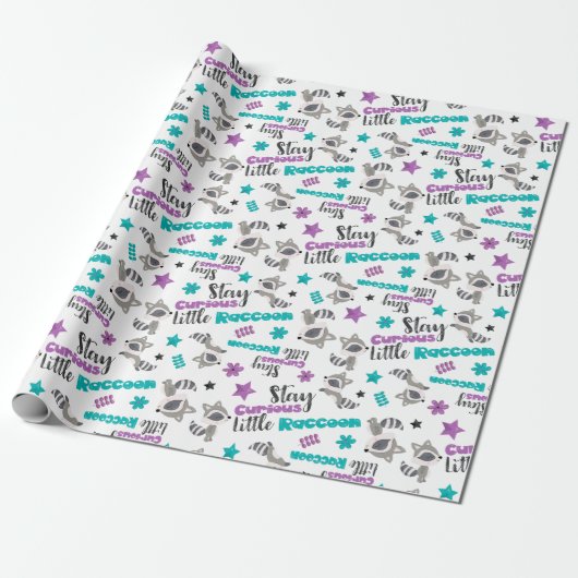 Cute Raccoon Pattern Cadeaupapier (Uitgerold)