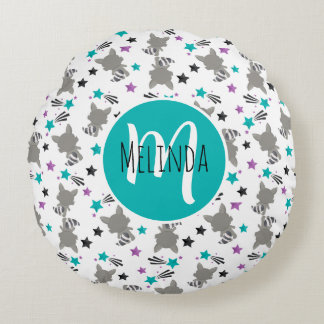 Cute Raccoon Pattern Rond Kussen