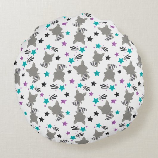 Cute Raccoon Pattern Rond Kussen (Achterkant)