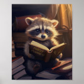 Cute Raccoon Reading a Book Poster (Devant)