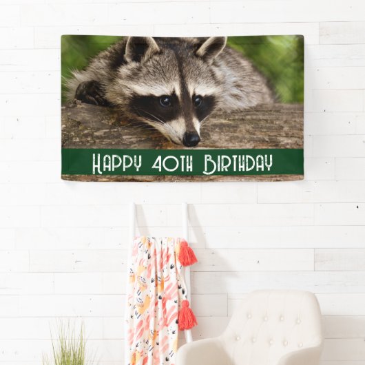 Cute Raccoon Resting on a Log Birthday Spandoek (Insitu)
