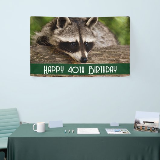 Cute Raccoon Resting on a Log Birthday Spandoek (Beurs)