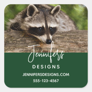 Cute Raccoon Resting on a Log Business Vierkante Sticker