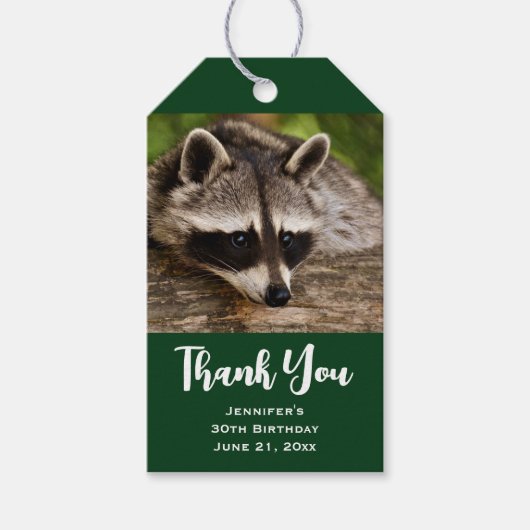 Cute Raccoon Resting on a Log Dank u Cadeaulabel (Voorkant)