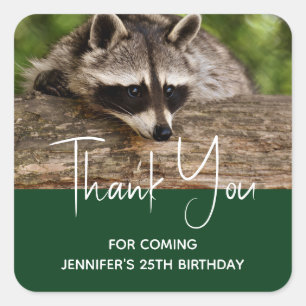 Cute Raccoon Resting on a Log Dank u Vierkante Sticker