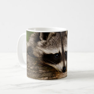 Cute Raccoon Resting on a Log Koffiemok