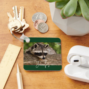 Cute Raccoon Resting on a Log Sleutelhanger