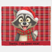Cute Raccoon Santa I've been nice Fleece Deken (Voorkant (Horizontaal))