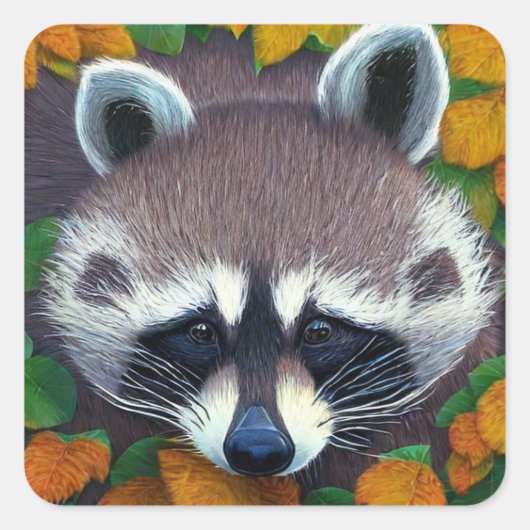 Cute Raccoon Square Sticker (Voorkant)