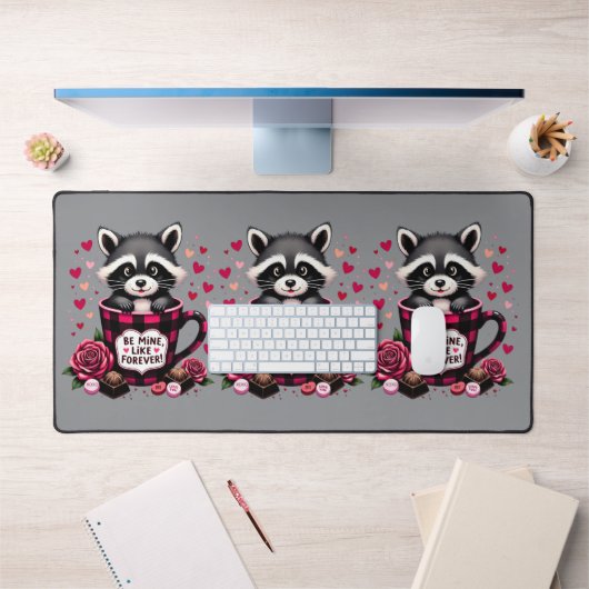 Cute Raccoon Valentine Buffalo Plaid (Bureau 1)