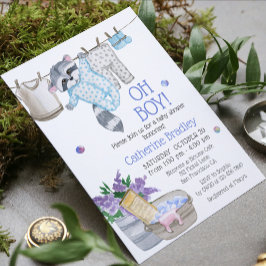 Cute Raccoon Wash Day Boy Waterverf Baby shower Kaart