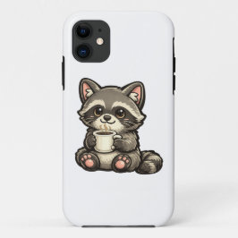Cute Raccoon with Coffee – Cozy Kawaii Animal iPhone 11 Hoesje